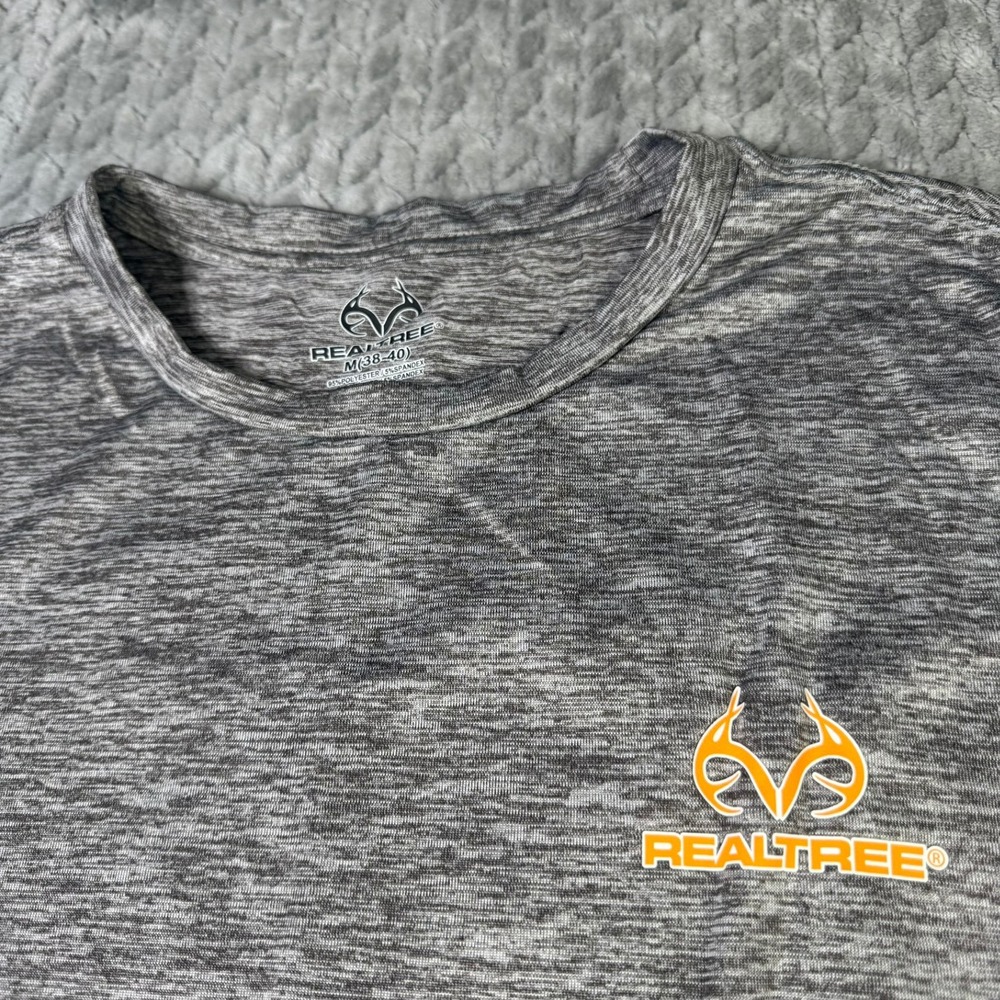Realtree Mens Performance T Shirt Gray Heathered Logo Short Sleeve Size Medium - Picture 2 of 11